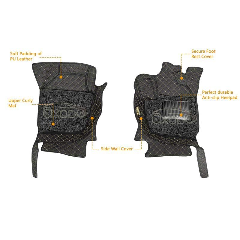 Image of 7D Car Floor Mat Full Set for Mahindra Thar 2021 | 7 Layer Protection Mats | Luxury Leather with Noodle /Curly Car Foot Mat with Healpad | Anti-Skid & Waterproof (Black)