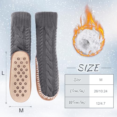 Foaincore Women's Slipper Socks with Soles Knit Non Skid Socks Indoor Winter Thick Lined Slipper Socks, Size 9-112