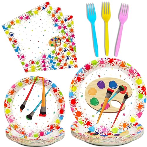 96 Pcs Art Plates and Napkins Party Supplies Paint Tableware