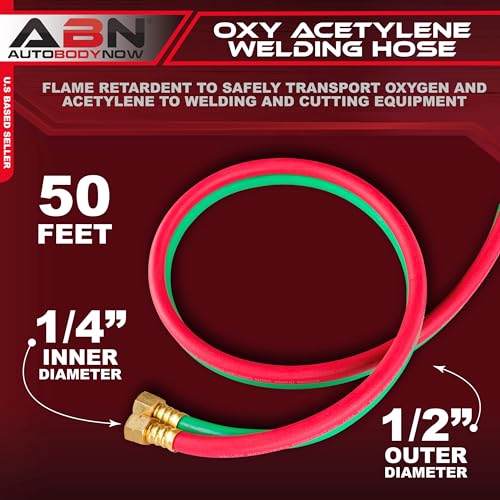 ABN Oxy Acetylene Hose, 50 Foot x 1/4 Inch - B Fitting Twin Cutting Torch Hose for Welding