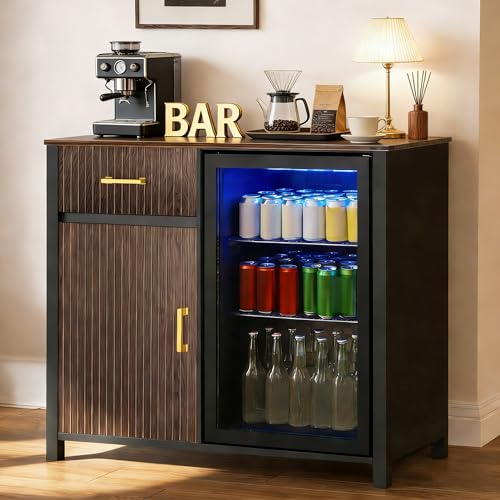 numiko Coffee Bar with Mini Fridge Space, Mini Fridge Cabinet