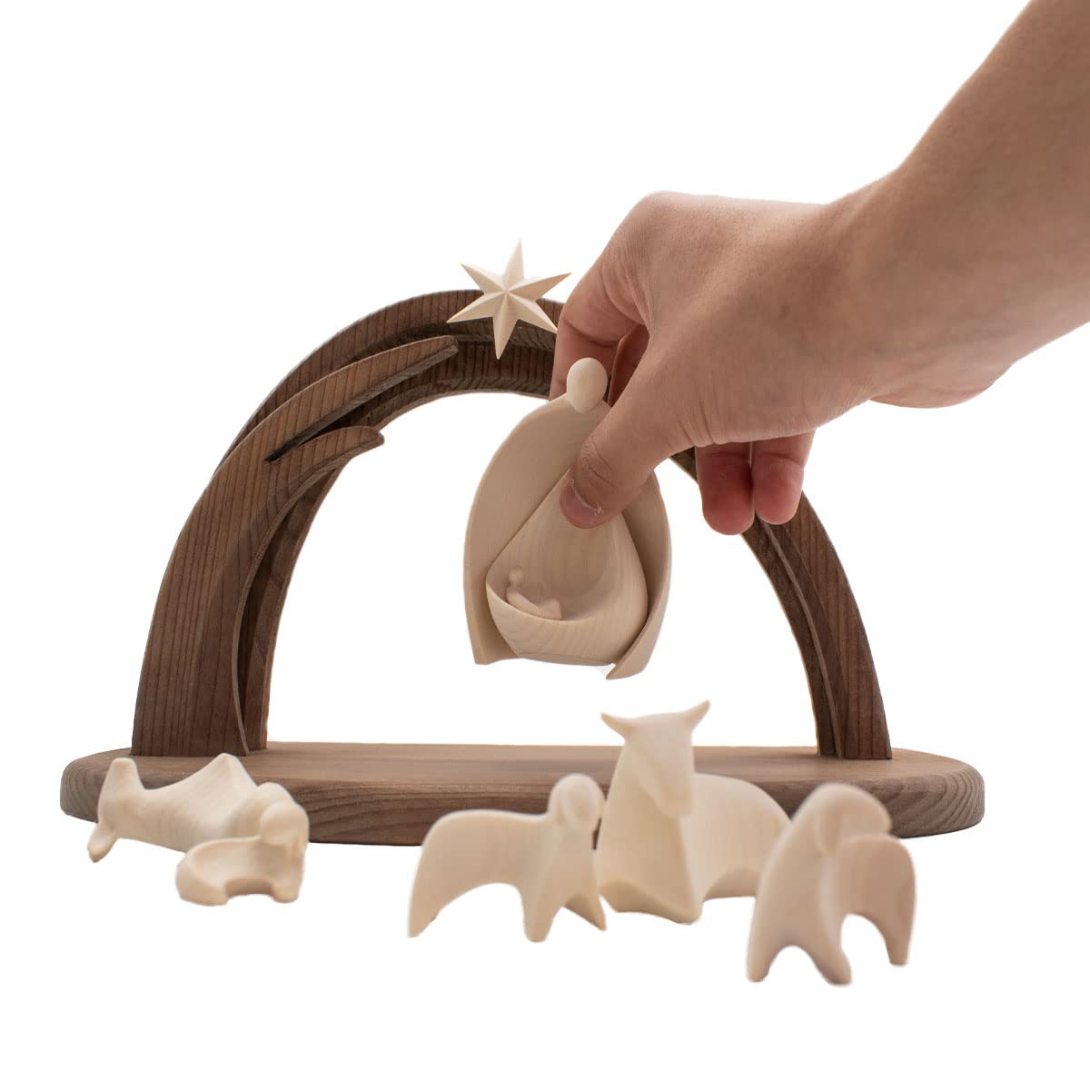 4betterdays.com Krippe Heilige Nacht, 8-teilig, klein, Made in Südtirol | Mit Stall und 7 Figuren aus naturbelassenem Ahornholz, zeitloses Design