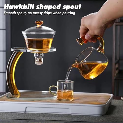 Juego de tetera de cristal magnética semiautomática resistente al calor con mango dorado 3