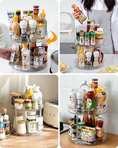 Roninkier 2-Tier Clear Lazy-Susan Turntable – 9-Inch Pantry Spice-Rack Cabinet-Organizer – Plastic Lazy Susan Makeup Organizer For Bathroom Countertop #TOP1