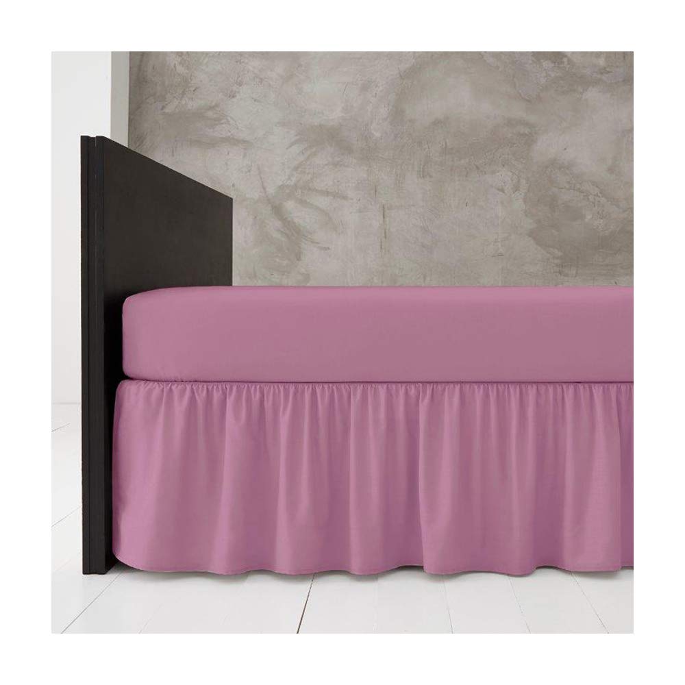 Poly Cotton Base Valance Sheet Plain Dyed 16" Inches Drop Frilled Valance Bed Sheet King Size Platform Diamond Bedding Super Soft, Rose