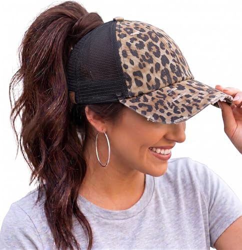 Image of Funky Junque Womens Baseball Cap Dad Hat Ponytail Messy Bun Trucker Ponycap
