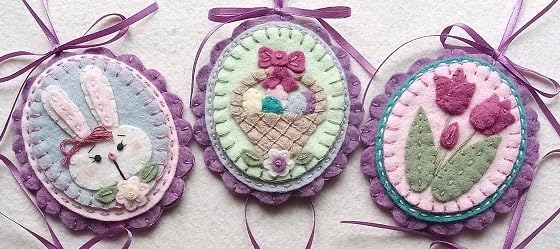 Happy Easter Ornament/Penny Rug Kit/Pre Washed Wool Felt Applique Kit Spring Pattern, undefined