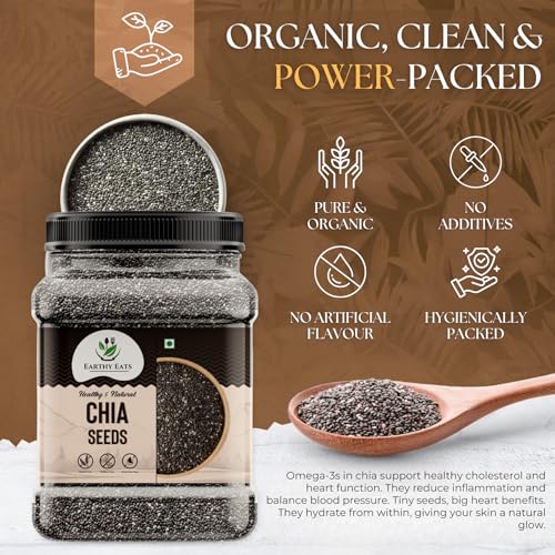 Image of Earthy Eats Chia Seeds 1KG for Eating | Rich in Calcium, Protein & Fibre | Whole Chia for Smoothies, Salads, Baking & Cooking | Ideal for Kitchen Pantry & Everyday Use | Jar Pack Of 1