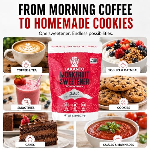 Image of Lakanto Classic Monk Fruit Sweetener with Erythritol - White Sugar Substitute for Coffee, Tea, Baking, Cooking, Zero Calorie, Keto Diet Friendly, Monkfruit Extract, Sugar Replacement (8.29 oz)