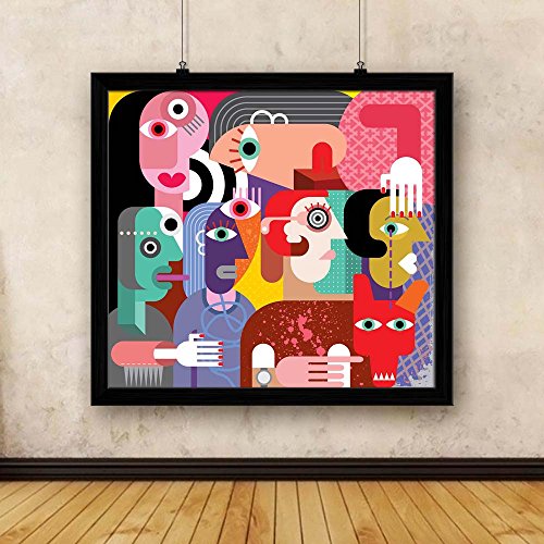 Image of ArtzFolio Six Women & Dog | Premium Canvas Painting for Bedroom & Living Room | Black Wood Frame | 13 x 12 inch (33 x 30 cms)