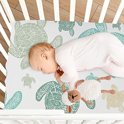 Image of Sea Turtle Crib Sheets, Crib Sheets for Boys Girls, Breathable Soft Standard Toddler Crib Sheet 52 X 28 Inches