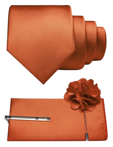 Image of JEMYGINS Formal Necktie Solid Color Tie and Pocket Square with Tie Clip Lapel Pin Sets for Men 4PCS