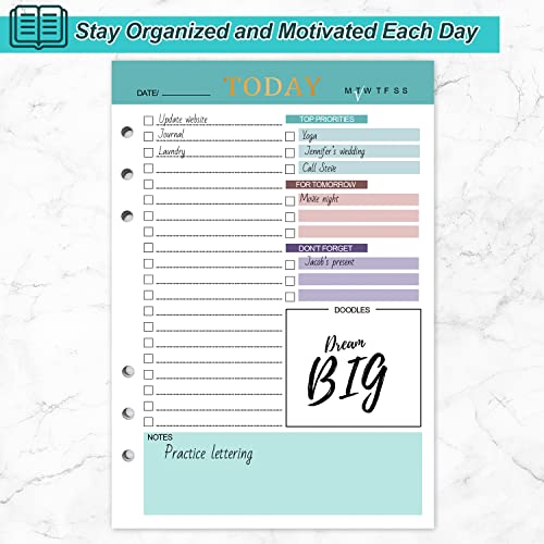 A5 To Do Liste Nachfüllpapier Tagesplaner undatiert 3 Packungen 6 Löcher 150 Blätter A5 Nachfüllbare Refill Paper Daily Planner mit TO-DO-Liste, Zeitplan beidseitig Bedruckt