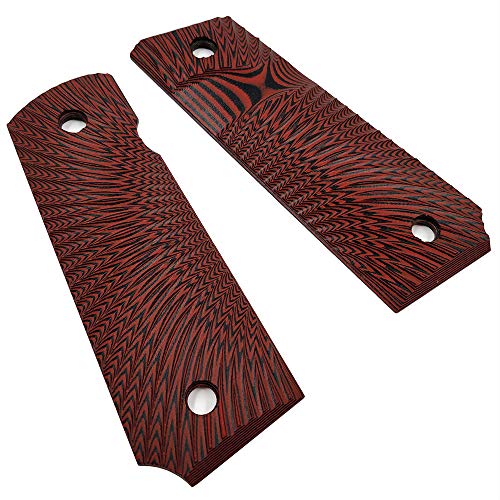 Cool Hand 1911 Full Size G10 Slim Grips, 3/16" Thin, Big Scoop, Ambi Safety Cut, Sunburst Texture, Brand, Red/Black Hh1S-J6S-15 #TOP2
