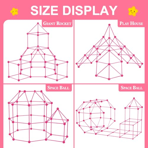 SpringFlower Fort Building Kit for Kids,STEM Construction Toys, Educational Gift for 4 5 6 7 8 9 10 11 12 Years Old Boys and Girls,Ultimate Creative Set for Indoor & Outdoors Activity,200 Pcs,Pink by SpringFlower - Image 3