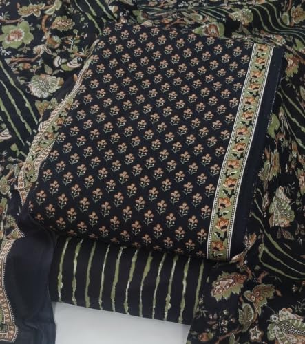Image of DRAVINAM Trends Women's Premium Cambric Cotton Jaipuri Printed Unstitched Salwar Suit Dress Material with Mulmul Cotton Dupatta