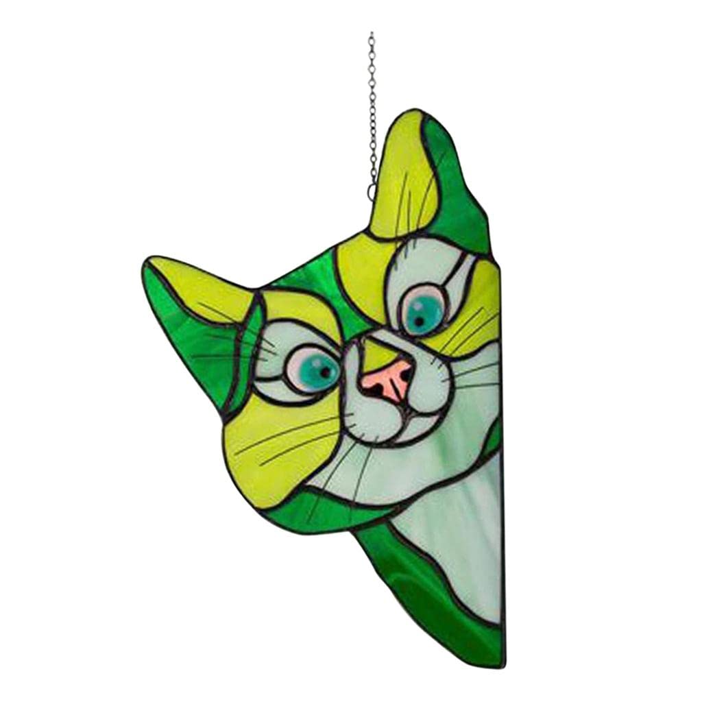 ZOOMELLA Peeking Cat Stained Glass Suncatcher Lover Gift Stained Glass Window Hanging Green|Home & Garden |Suncatchers & Mobiles-image-20