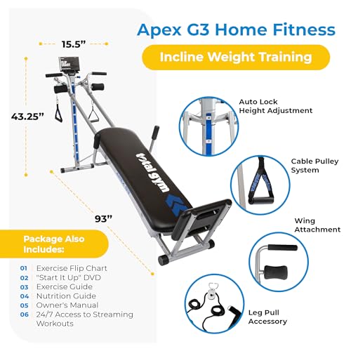Total Gym APEX G3 Incline Weight Trainer Machine Equipment with 8 Resistance Levels - Heavy-Duty Home Workout and Exercise System for Indoor Training