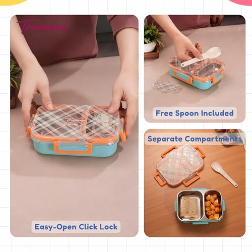 Image of Trueware Cool Touch 304 Stainless Steel PU Insulated Lunch Box with Two Compartment BPA Free, Food Grade Ideal for School, Picnic, Office & Outdoor - 540ml