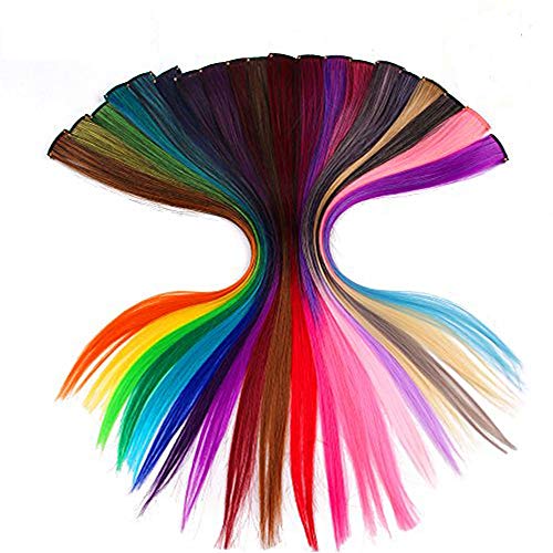 AliLeader 20Inch Straight Ombre Colored Party Highlights Clip in Hair Extensions.Heat-Resistant Synthetic Multiple Colors Hairpieces for Kids(Full 20Pcs)