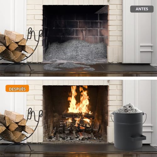 Miniatura 6 de Brian Dany Cubo Cenizas Con Tapa, 15l Cubo Para Cenizas De Chimenea Con Pala Y Escoba