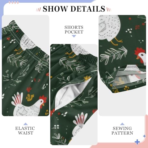 Rooster Floral Boys Long Pants Soft Trousers Elastic Waist Kids Lounge Bottoms with Pockets S-XL4
