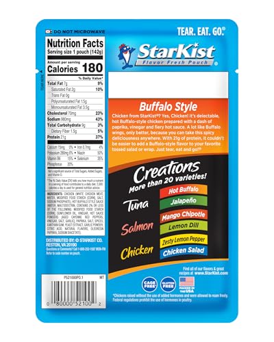 Image of StarKist Chicken Creations inchBig Size inch BOLD Buffalo, 5 oz Pouch (3 Pack) Ready to Eat Premium White Meat Chicken, 21g Protein Per Serving, Gluten Free, Perfect for Salads, Meals and Snacks