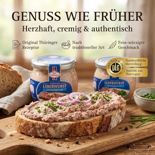 Die Thüringer Leberwurst 130 g – Original Thüringer Rezeptur | Fein-würzige Streichwurst im Glas | DLG Gold prämiert 2016 | Handwerkliche Qualität aus Thüringen