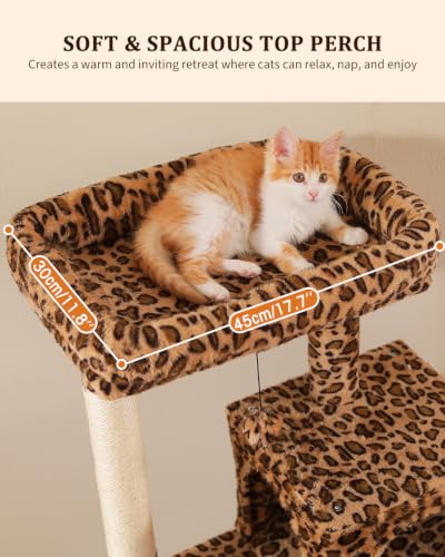 Image of MUTTROS Leopard Cat Tree, 56.3 inch Cat Tower for Indoor Large Cats | Multi-Level Cat Activity Center with condo, hammock, perch & sisal posts for 2-3 indoor cats under 15 lbs