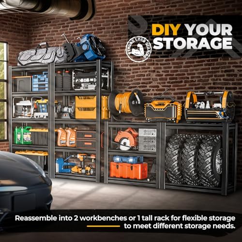 Auto Dynasty 5-Tier Storage Shelves, 72" H Heavy Duty(3000LBS Capacity) Adjustable Garage Shelving, Metal Storage Utility Rack Shelf Unit for Pantry Kitchen Warehouse, 72" H x 35" W x 16" D, Black - Image 4