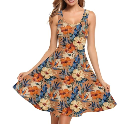 Image of Women Stylish Tank Dresses Sleeveless Round Neck Midi Casual Dress with Pocket for Summer
