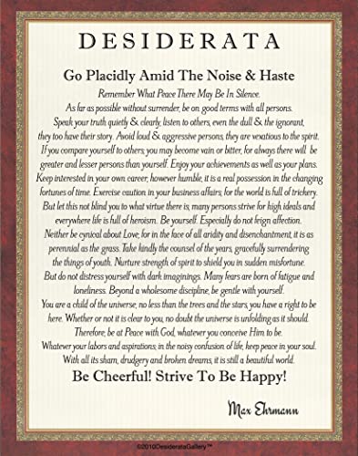 Motivational Poster Desiderata Poem By Max Ehrmann Signature Collection 11x14 Archival Art Card Classic Design