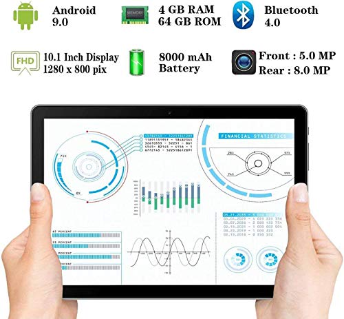 Tablet 10 Pollici - Android 9.0 Pie GOODTEL Tablets 4 GB RAM + 64 GB ROM, WiFi / Dual SIM / GPS / 8000 mAh Batteria / Doppia Fotocamera / Bluetooth / Type-C, con Tastiera Bluetooth e Mouse