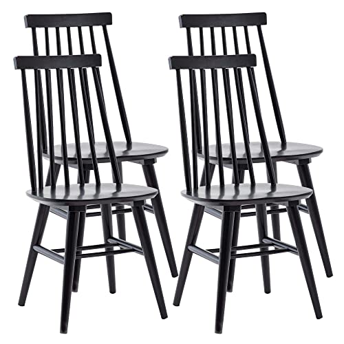 DUHOME Wooden Dining Chairs Set of 4, Wood Dining Room Chairs Slat Spindle Back Kitchen Room Chair Windsor Chairs, Black