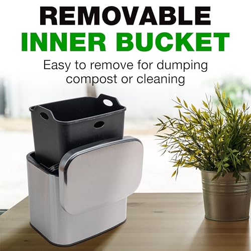 Eparé EPKA19 Compost Bin Kitchen Countertop - 1 Gal Odorless Stainless Steel Compost Bin thumb #2