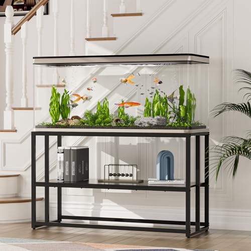 Image of 55-75 Gallon Fish Tank Stand, Aquarium & Terrarium Stand for Home Office | Dual-layer design to hold aquariums and terrariums.Overall dimension is 48.4 inchx19.7 inchx31.5 inch with 900LBS load capacity