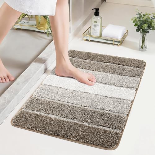 COSY HOMEER Bathroom Rugs 24"x17", Ultra Soft Absorbent Bath Mat with Non-Slip TPR Backing, Machine Washable Shaggy Rug for Bathroom Floor, Brown Brow