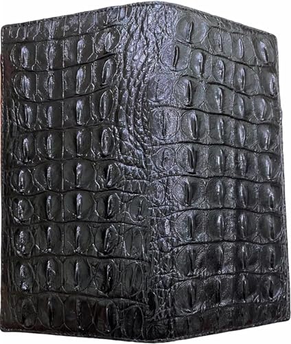 Genuine alligator Leather checkbook cover Long Wallets for Men crocodile wallet (Black)