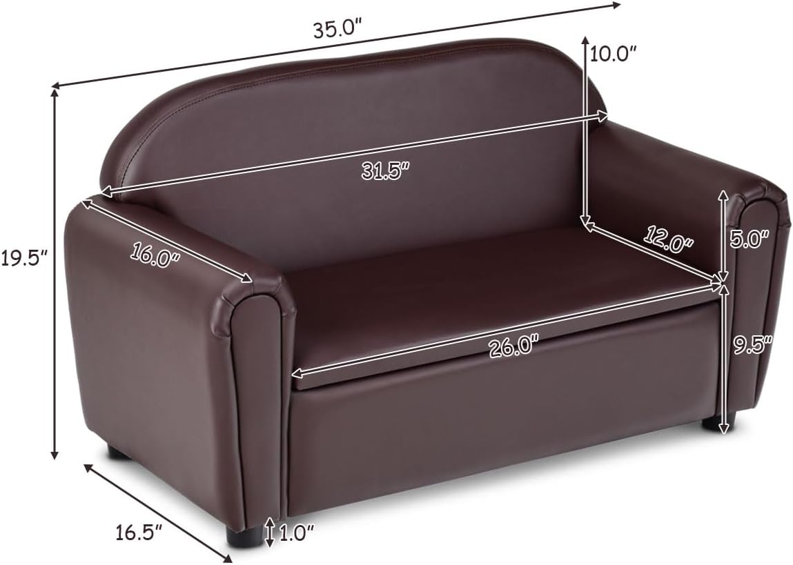 MAT EXPERT Kids Couch, 2 in 1 Double Seat Kids Sofa with PU Leather Surface, Under Seat Storage, Armrest Chair Lounge for Preschool Toddlers Boys Girls Gifts