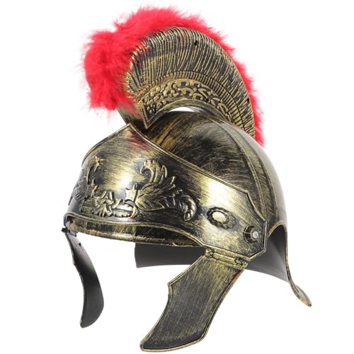 Casque de soldat romain dorier avec crête rouge pour costume