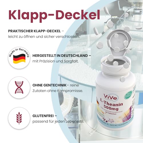 L-Theanin 500mg Tabletten - 60 Tabletten - Hochdosiert - Vegan | Qualität aus Deutschland von ViVe Supplements