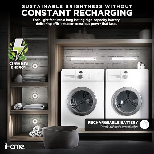 Image of iHome Rechargeable Auto Sensing Light Bars, Motion Sensor, Dimmable, Auto /Always-On Modes, Easy Installation (5-Pack (2 Light Bars & 3 Puck))