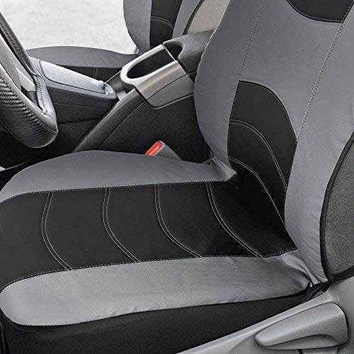 Bdk V-Leather Car Seat Covers & Steering Wheel Cover For Auto Care - Synthetic Leather Material - Carbon Fiber Accent Steering - Front Seat Coverage Protection (Slate Gray) #TOP4
