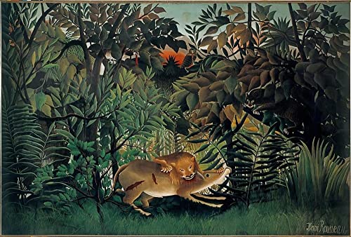 Affiche le lion affamé se jette sur l'antilope pour salon contemporain 60x90cm