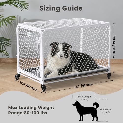 Caisse transport pour chien portable blanche 92x57x59cm avec roues verrouillables - 3
