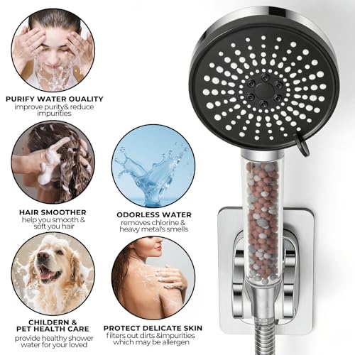 Image of Filtered Shower Head,8 Inch Rain Shower Head with Handheld Spray Combo, Adjustable High Pressure Rainfall Shower Head, Dual Showerhead Set with Extension Arm and 60 Inch Long Shower Hose
