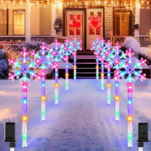 Retisee 10 Pack Snowflake Christmas Lights for Pathway Markers Lights