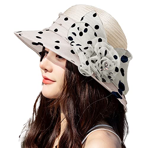 Lovful Organza Hat Derby Hats For Women, Wide Brim Summer Hats Foldable, Fascinators For Women Tea Party, Beige #TOP27