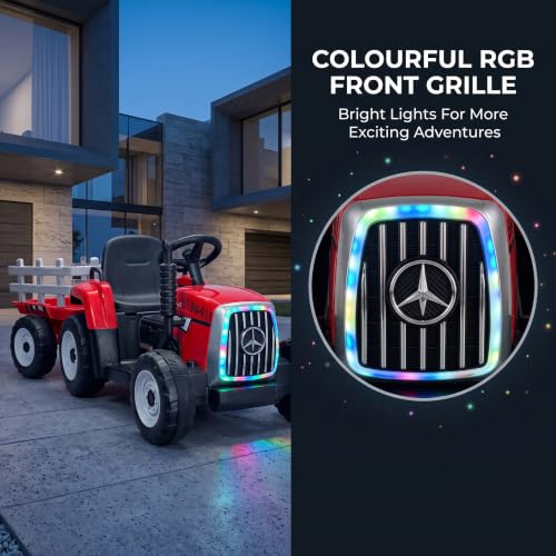 Image of WISHMASTER Kids Electric Ride-On Tractor 12V Battery Operated with Detachable Trailer, Parent Remote Control, Music, USB, LED Lights Toys for Boys & Girls 3-8 Years