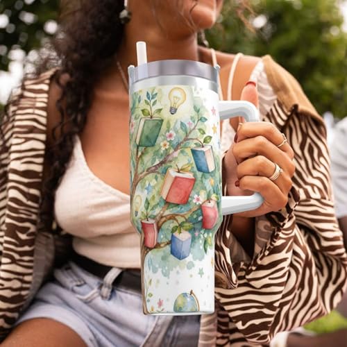 Vaso aislado de 40 oz de árbol frutal en acuarela, el regalo reutilizable ideal para el trabajo 8